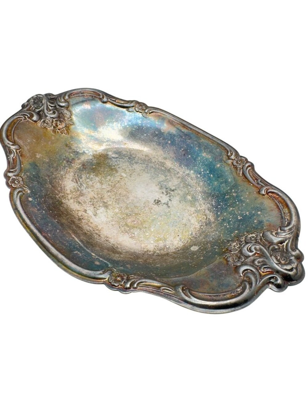 Vintage Silverplated International Silver Company Oval Dish With Floral Handles